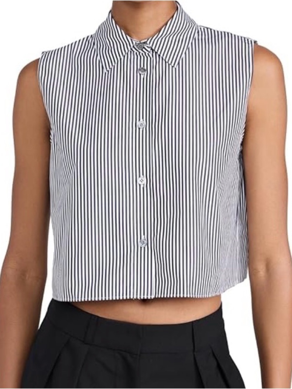 Nwot Theory Stripe Sleeveless Cotton Crop Button-Up Shirt